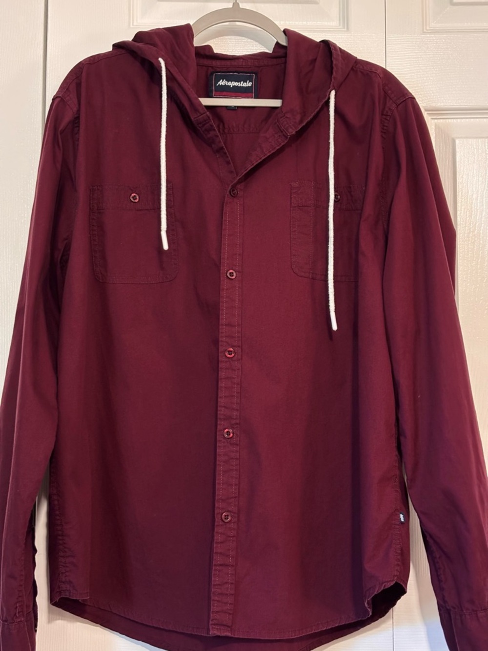 Aeropostale Burgundy Hooded Button-Up Shirt